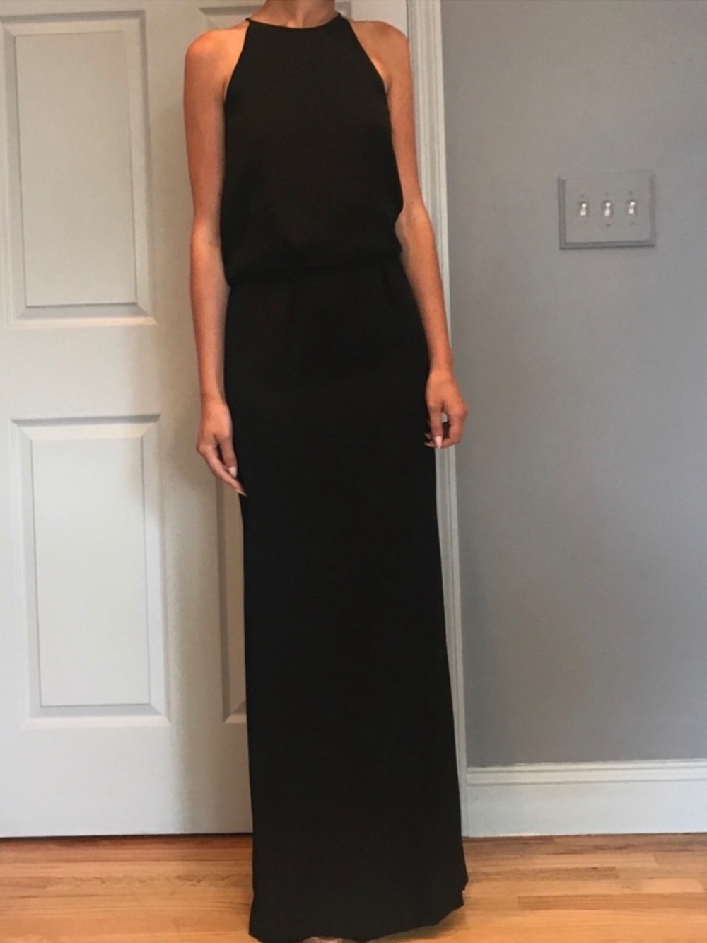 Tibi Silk Halter Crisscross Spaghetti Strap Gown Black Dress Sz 8